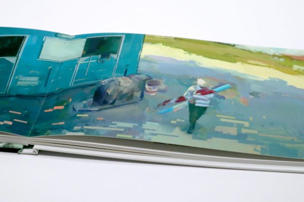 Close up view of inner pages open to "Ede, Netherlands" painting from "Surveillance" book